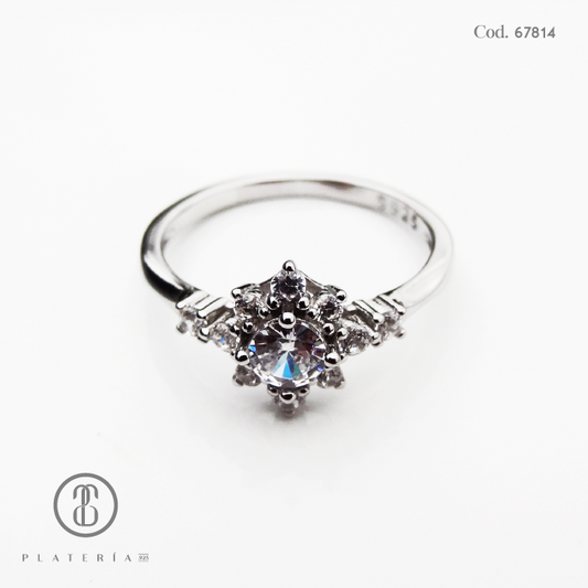 ANILLO RODINADO FLOR PLATA.925