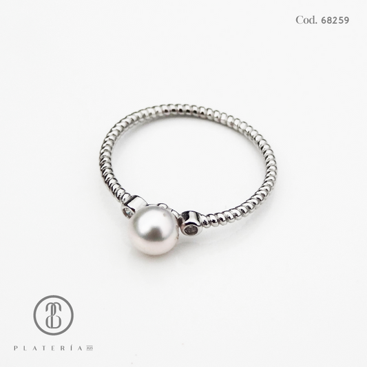 ANILLO RODINADO PERLA CULTIVADA ZIRCON PLATA.925
