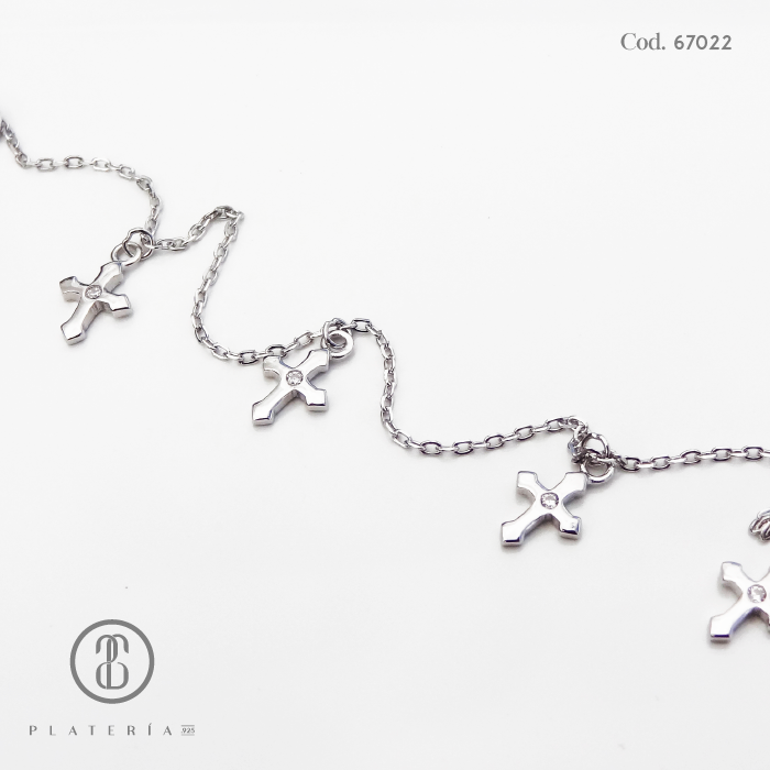 TOBILLERA RODINADA CRUZ 22CM PLATA.925