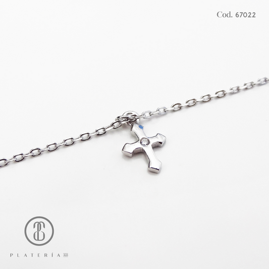 TOBILLERA RODINADA CRUZ 22CM PLATA.925