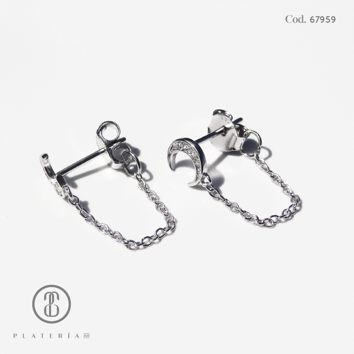 CHAIN EARING RODINADO LUNA PLATA.925