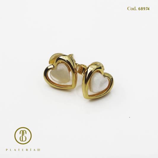 ARETE DORADO BAÑO 14K CORAZON PLATA.925