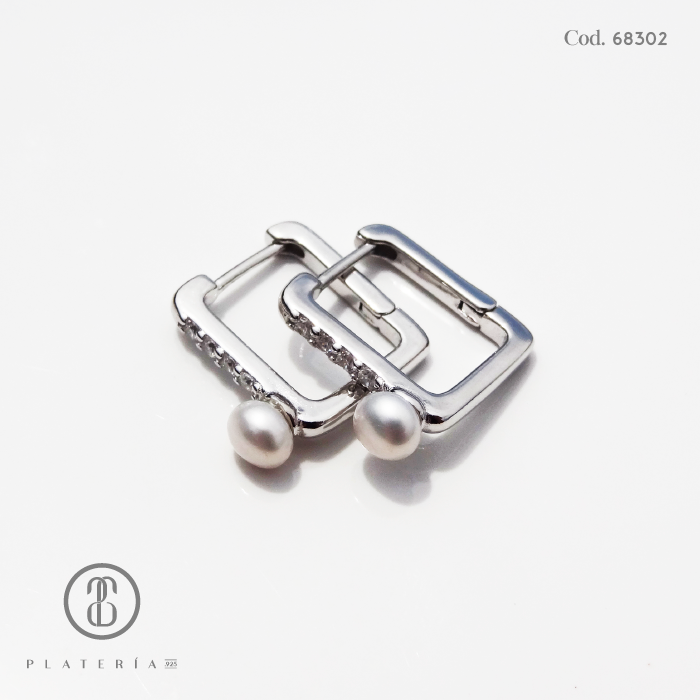 HUGGIE RODINADO PERLA CULTIVADA PLATA.925