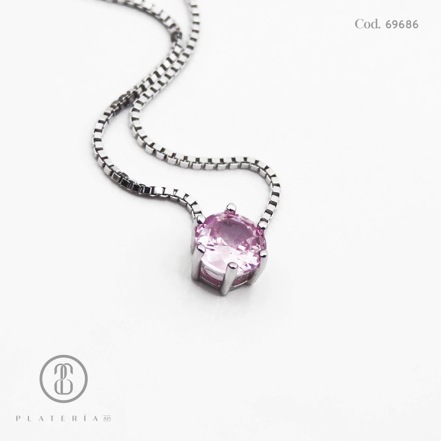 GARGANTILLA RODINADA ZIRCON ROSADO 5MM PLATA.925