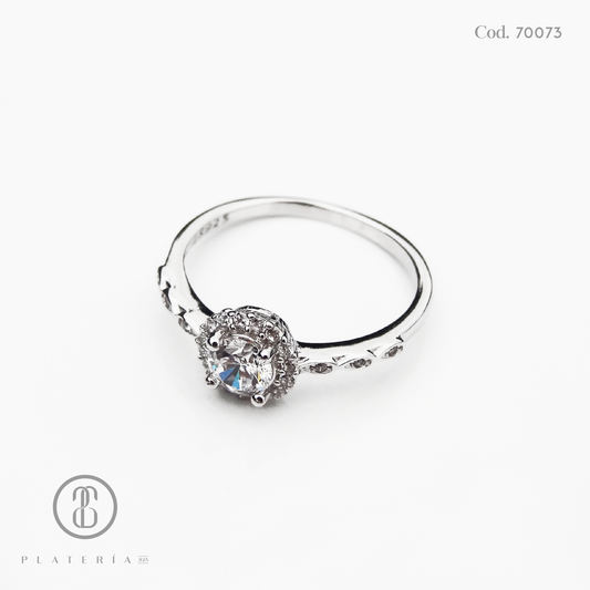 ANILLO RODINADO COMPROMISO ZIRCON PLATA.925