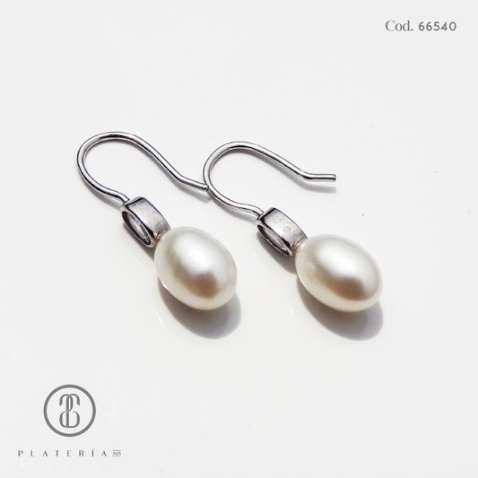 ARETE LARGO RODINADO PERLA CULTIVADA PLATA.925