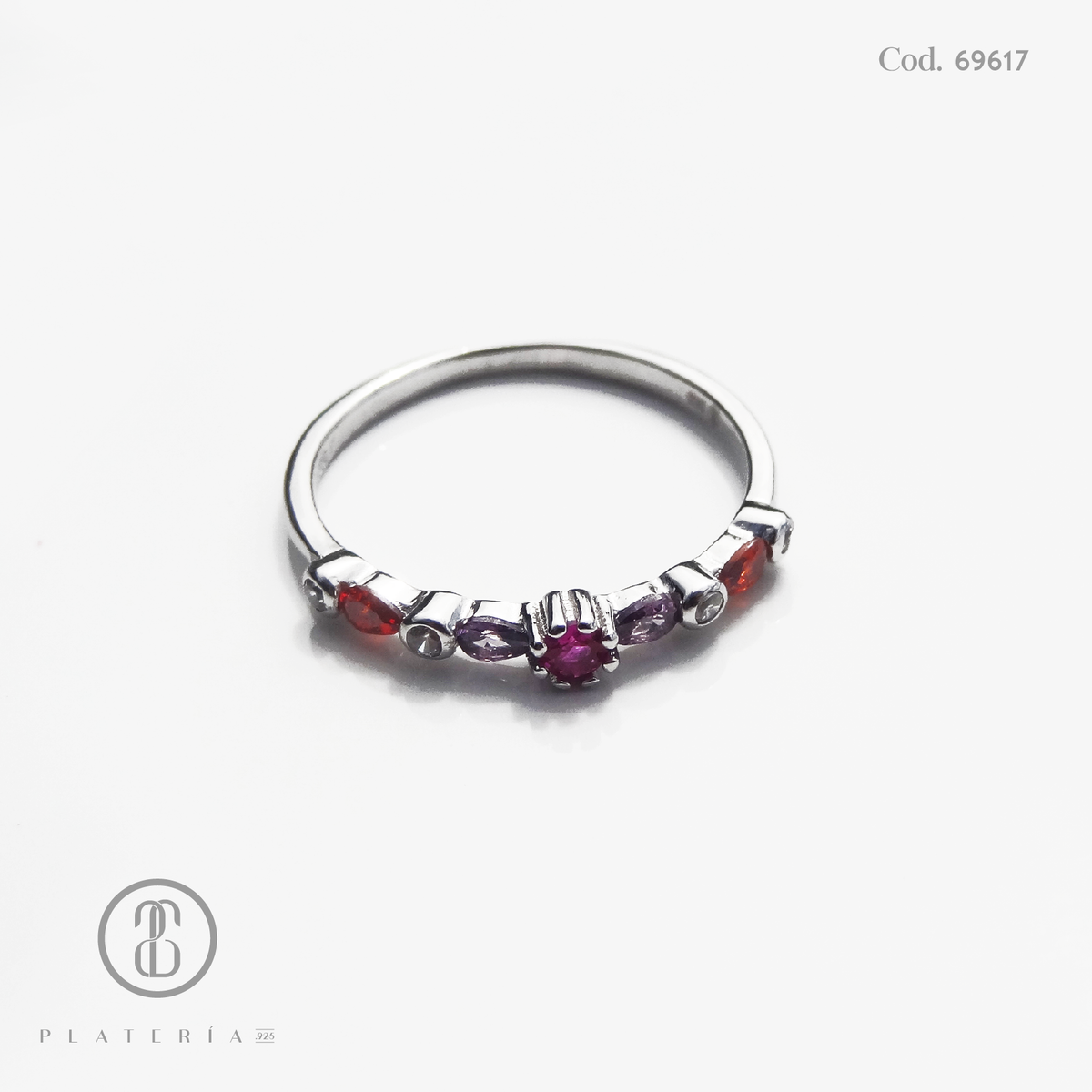 ANILLO RODINADO ZIRCON COLORES PROMESA PLATA.925