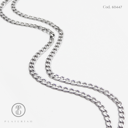 CADENA RODINADA MARTILLADA 60CM PLATA.925