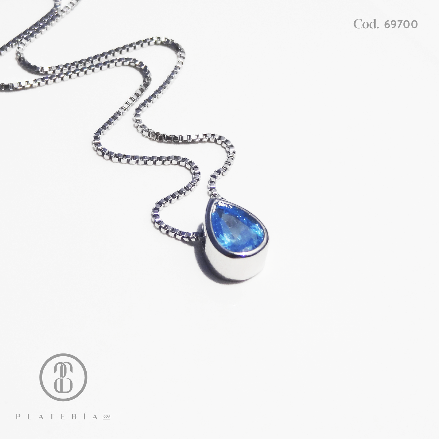 GARGANTILLA RODINADO GOTA ZIRCON AGUAMARINA 5*7 PLATA.925