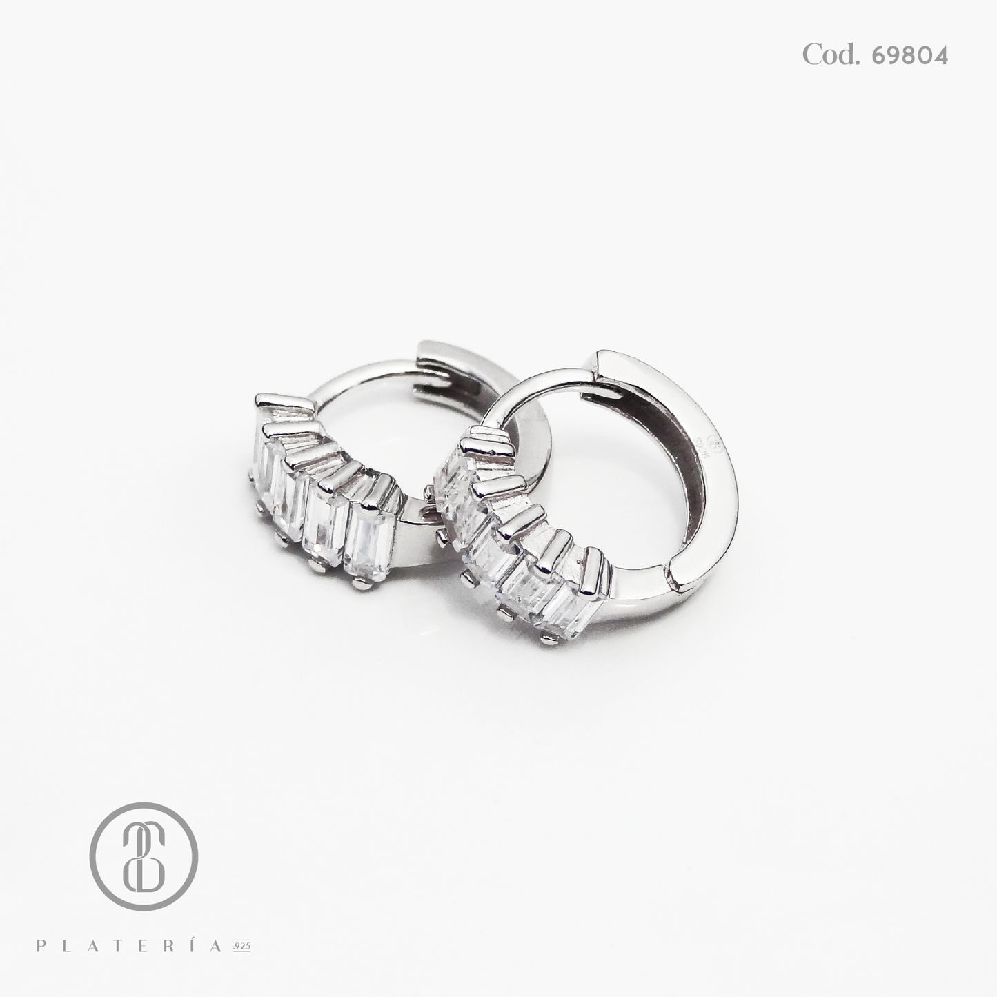 HUGGIE RODINADO BAGUETTE 15MM PLATA.925