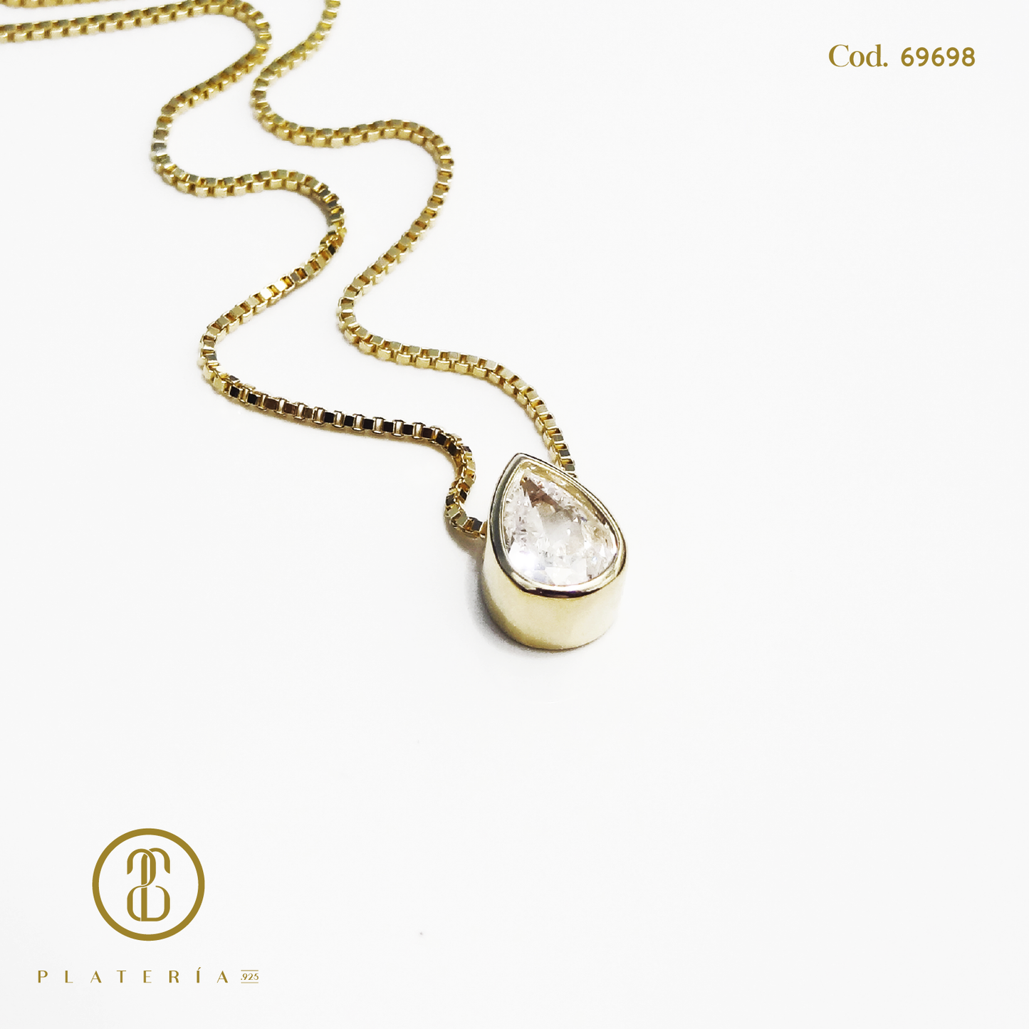 GARGANTILLA DORADA BAÑO14K GOTA ZIRCON PLATA.925