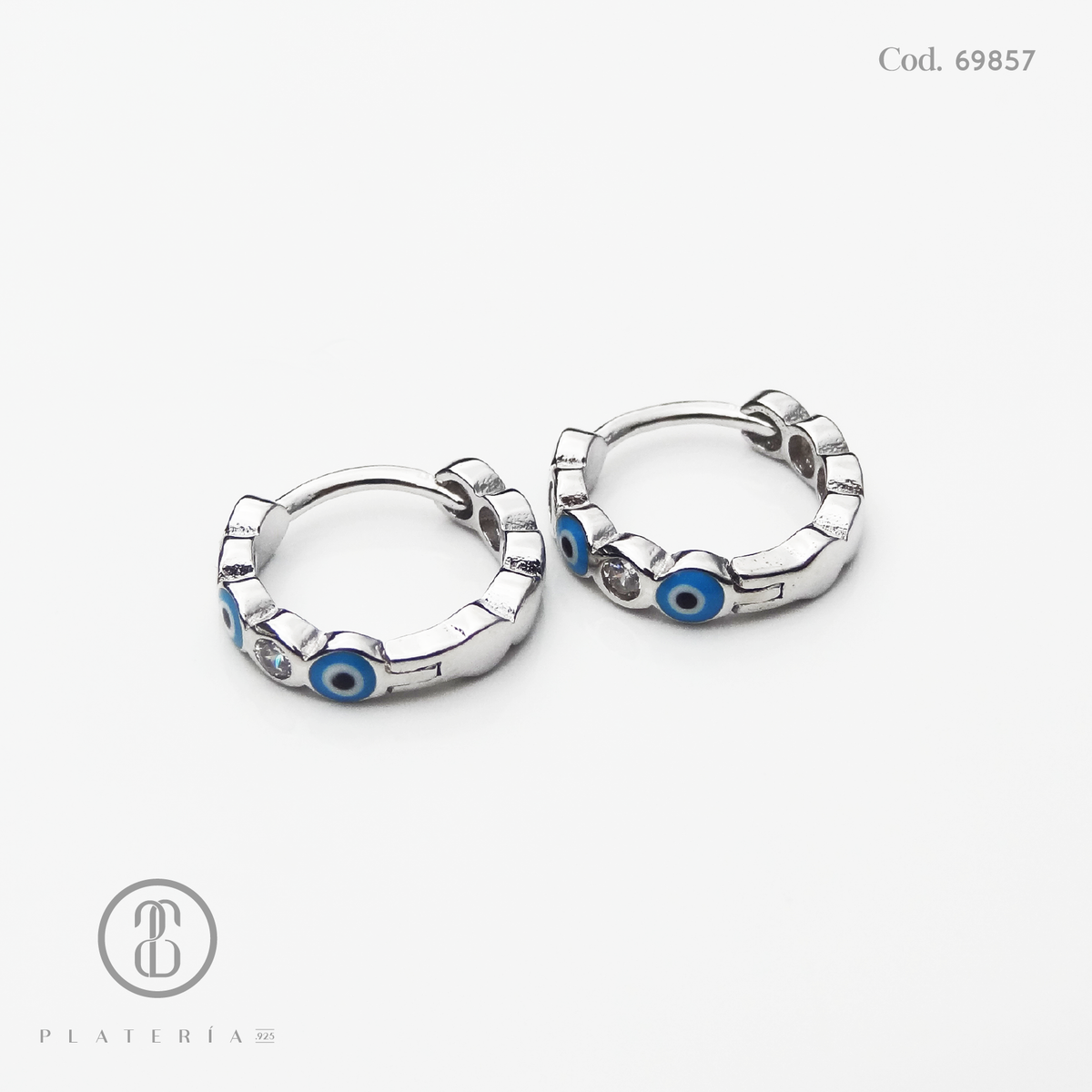 HUGGIE RODINADO OJITO Y ZIRCON 12MM PLATA.925