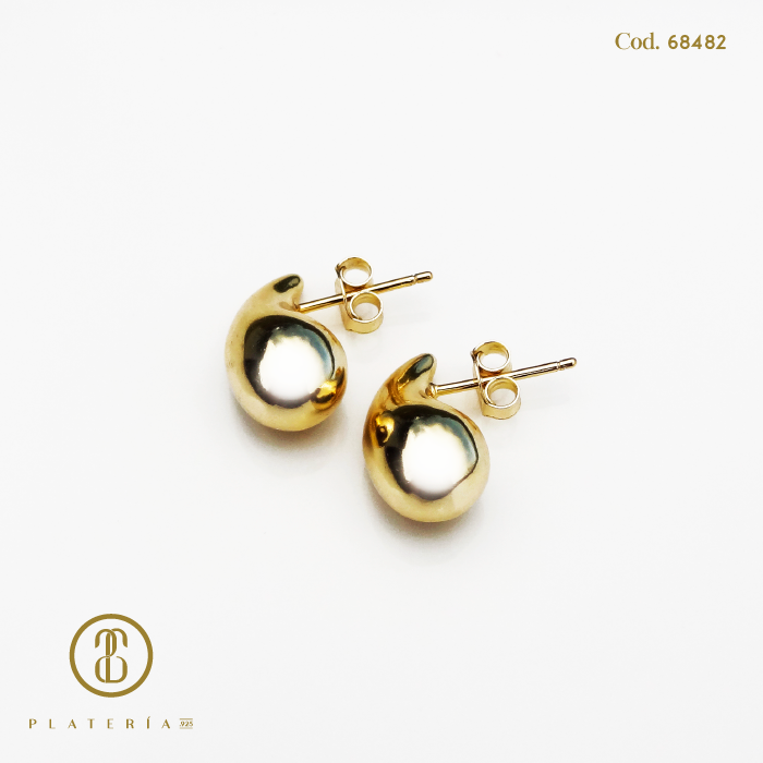 ARETE GOTA 14MM DORADA BAÑO 14K PLATA.925
