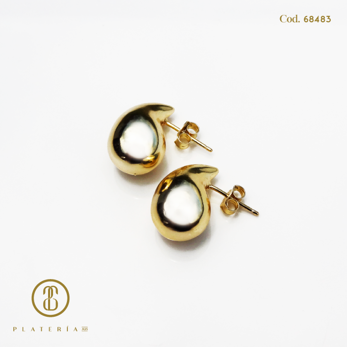 ARETE GOTA 18MM DORADA BAÑO14K PLATA.925