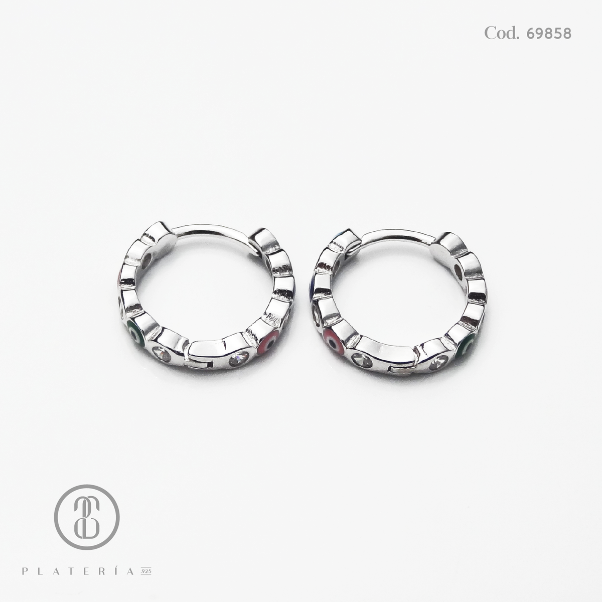 HUGGIE RODINADO OJITO Y ZIRCON 15MM PLATA.925