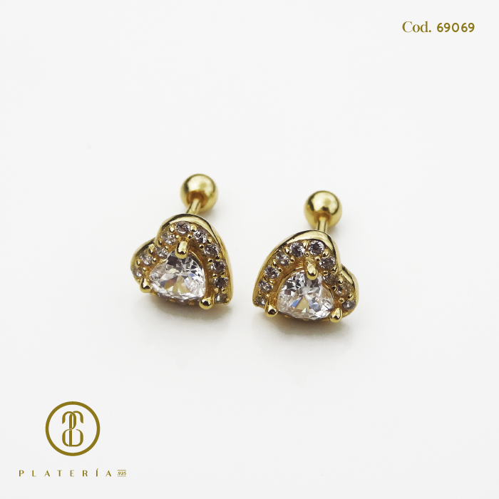 ARETE DORADO BAÑO 14K CIERRE BOLITA PLATA.925