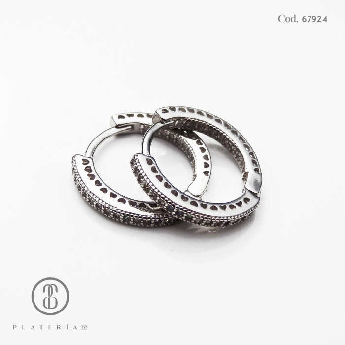 HUGGIE RODINADO 17MM PAVE PLATA.925
