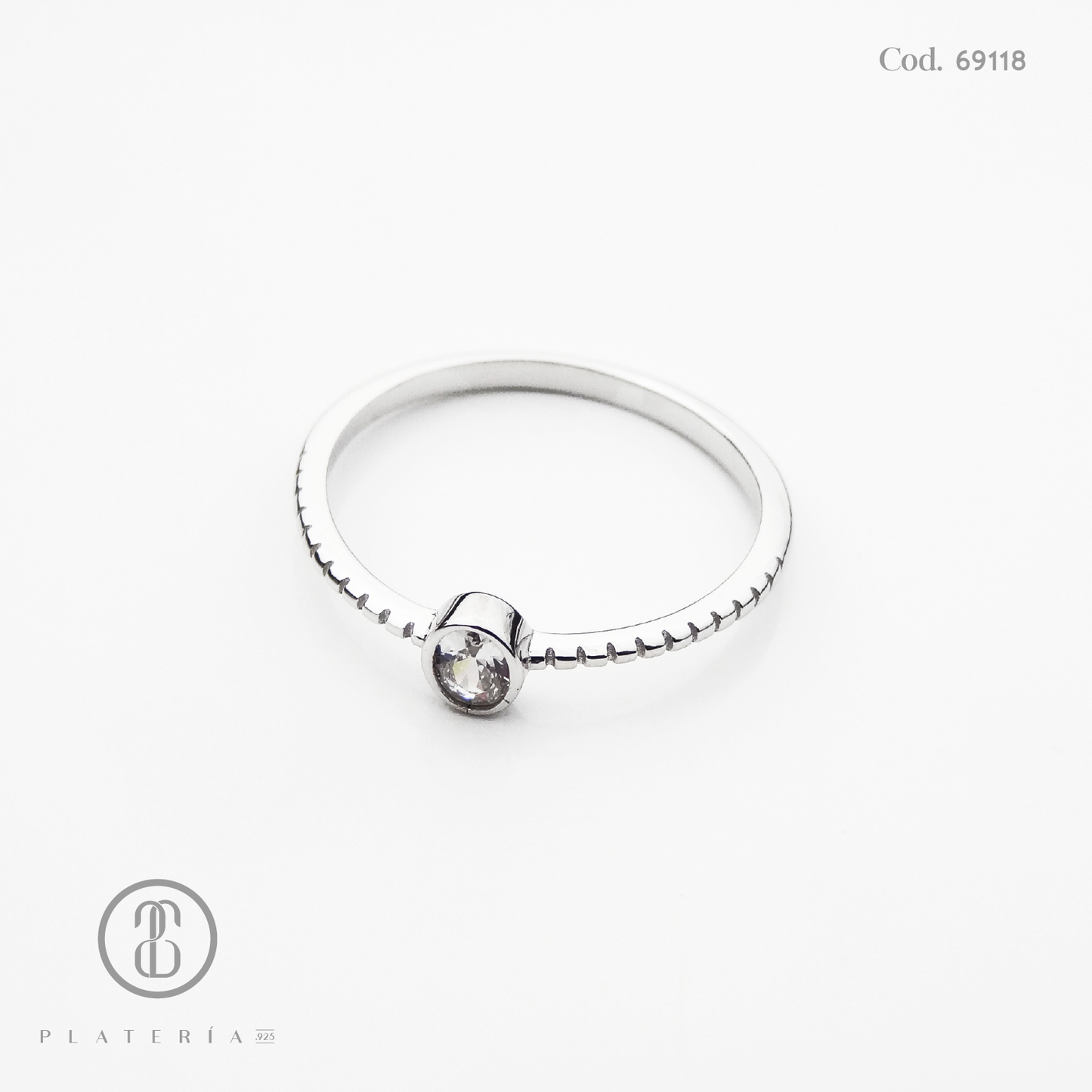 ANILLO RODINADO ZIRCON OVALADO PLATA.925