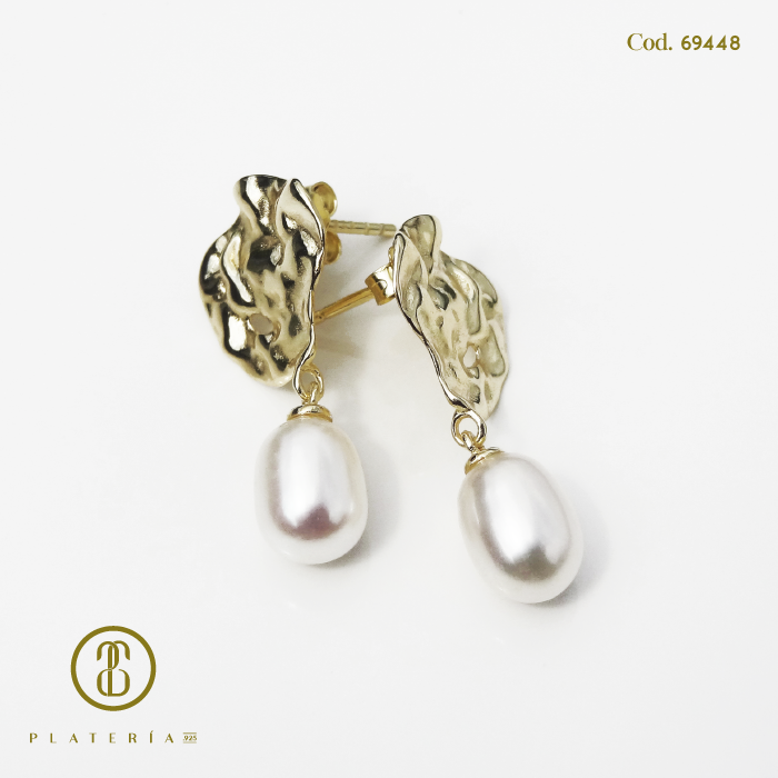 ARETE DORADO BAÑO 14K PERLA CULTIVADA PLATA.925