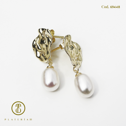 ARETE DORADO BAÑO 14K PERLA CULTIVADA PLATA.925