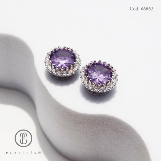 ARETE RODINADO ZIRCON COLOR AMATISTA PLATA.925