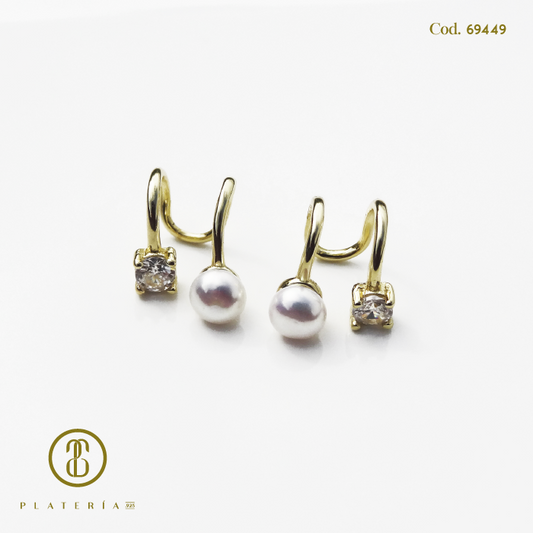 EAR CUFF DORADA BAÑO 14 PERLA CULTIVADA (PAR) PLATA.925