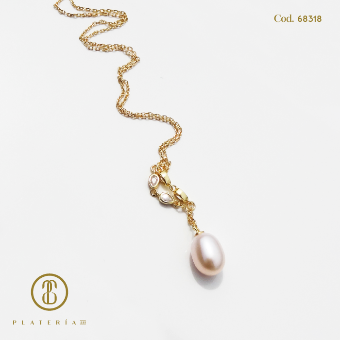 GARGANTILLA DORADA BAÑO 14K PERLA CULTIVADA PLATA.925