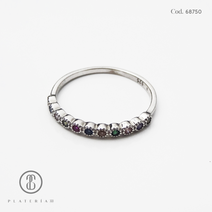 ANILLO RODINADO CINTILLO COLORES PLATA.925