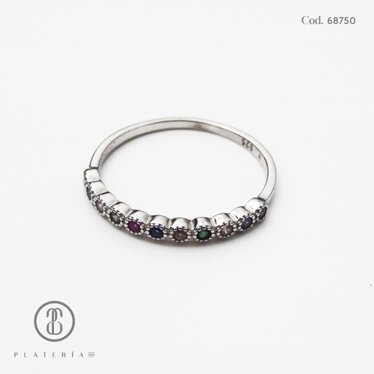 ANILLO RODINADO CINTILLO COLORES PLATA.925