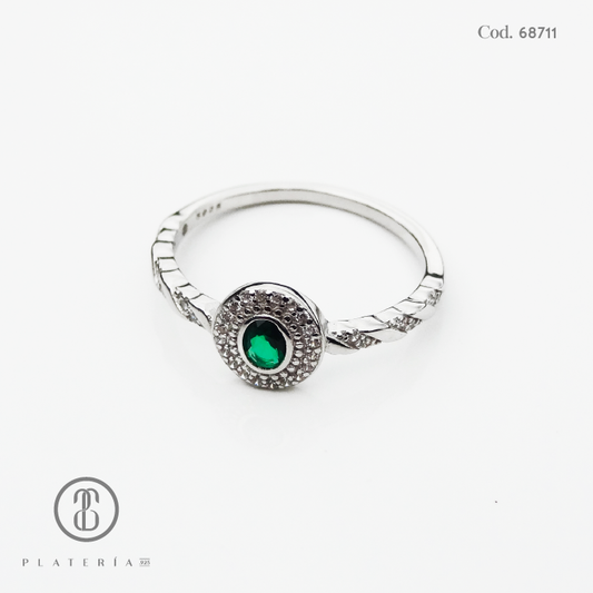 ANILLO RODINADO ZIRCON VERDE PLATA.925