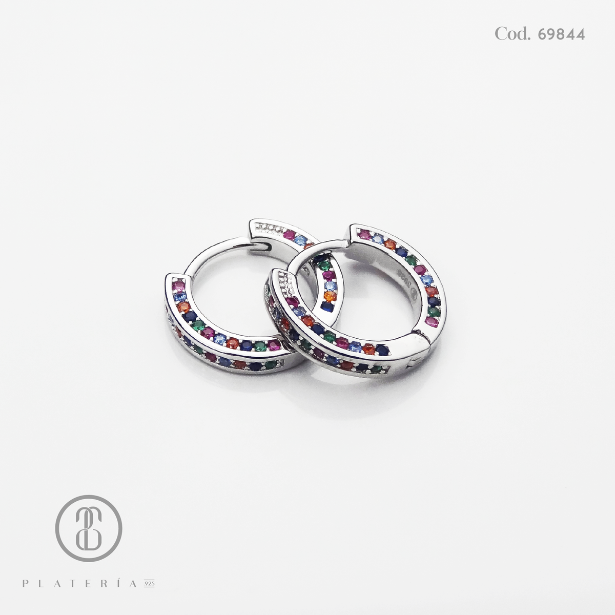 HUGGIE RODINADO COLORES 15MM PLATA.925