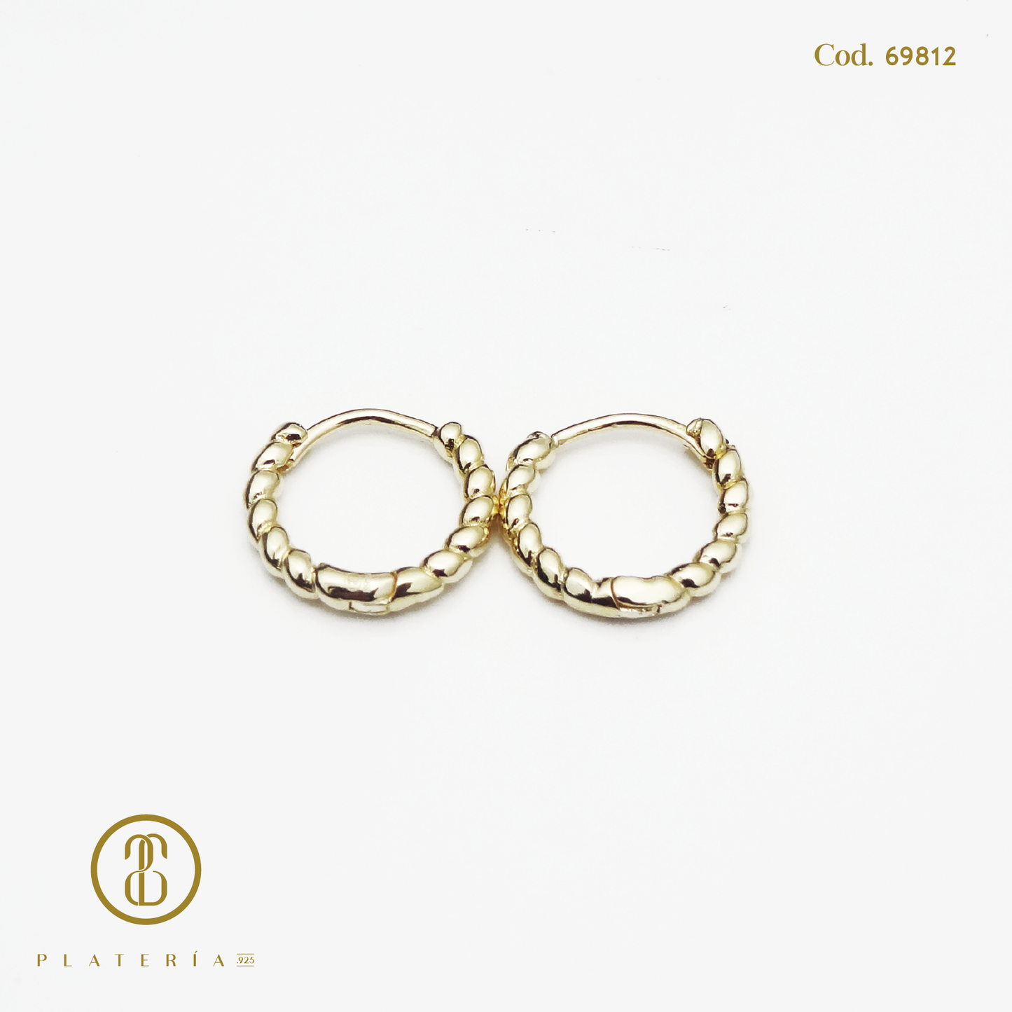HUGGIE DORADO BAÑO 14K TRENZADO 16MM PLATA.925