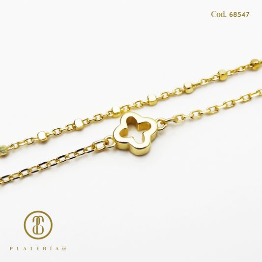 PULSERA DORADA BAÑO 14K TREBOL 17*3CM PLATA.925