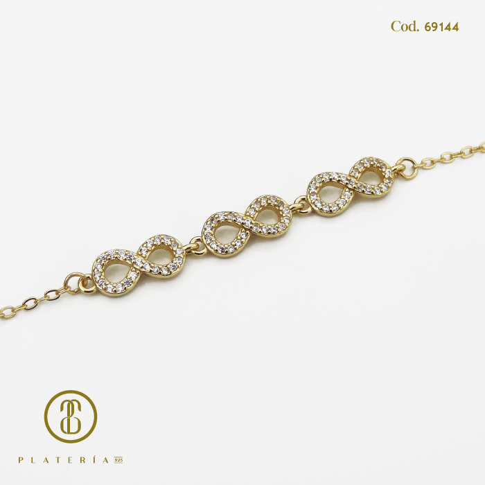 PULSERA DORADA BAÑO 14K INFINITOS PLATA.925