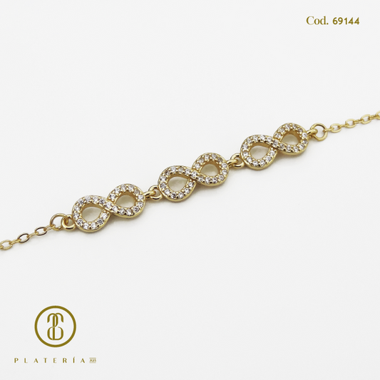 PULSERA DORADA BAÑO 14K INFINITOS PLATA.925