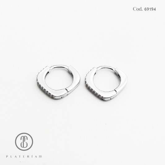 HUGGIE RODINADO CUADRADO PAVE PLATA.925