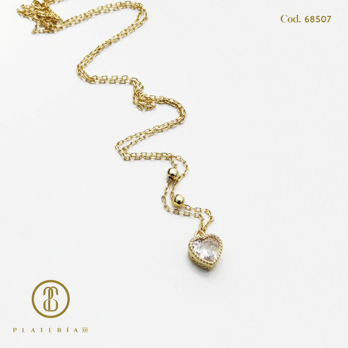 GARGANTILLA CORAZON BISELADO DORADO BAÑO14K PLATA.925