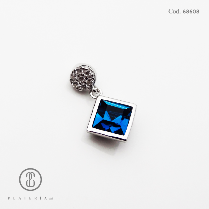 JUEGO RODINADO ROMBO AZUL PLATA.925