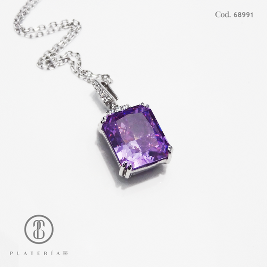 JUEGO RODINADO ZIRCON LILA PLATA.925