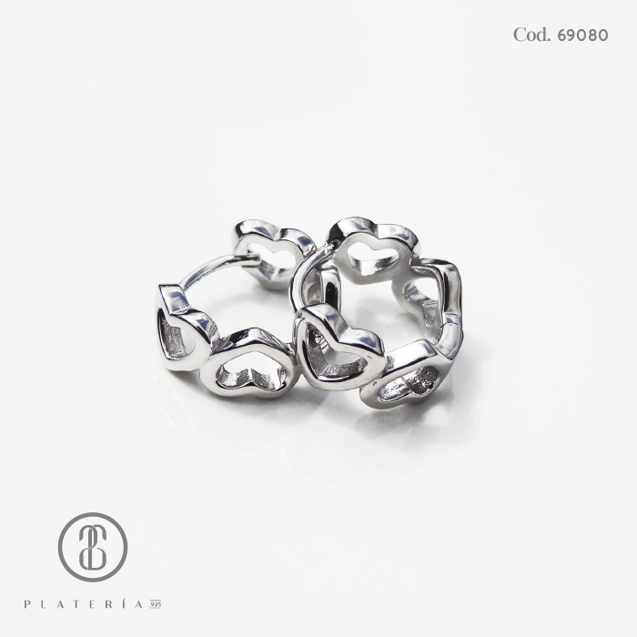 HUGGIE RODINADO CORAZONES 12MM PLATA.925