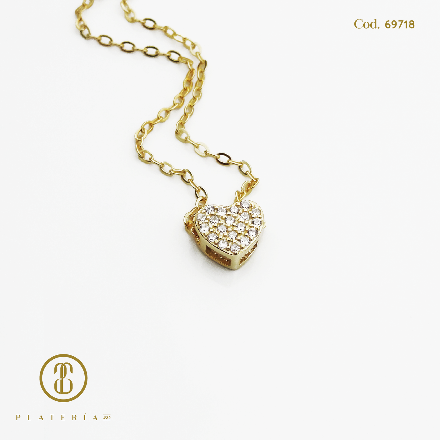 GARGANTILLA DORADA BAÑO 14K CORAZON PLATA.925