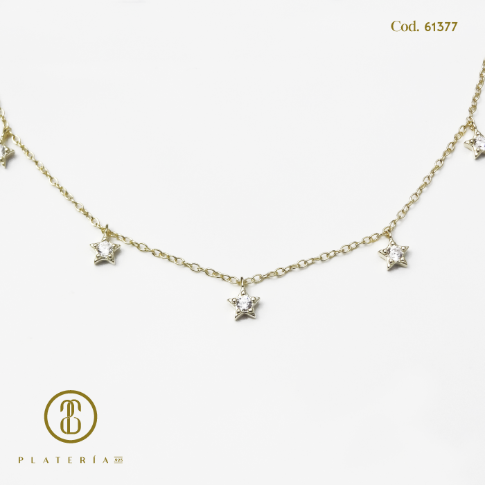 GARGANTILLA DORADA BAÑO 14K ESTRELLAS PLATA.925