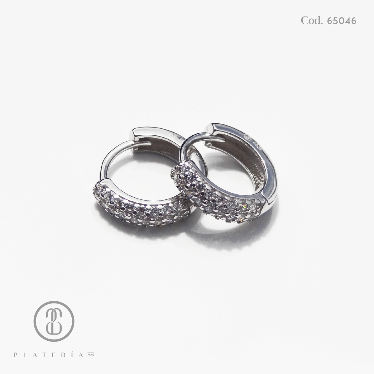 HUGGIE RODINADO 12MM PAVE PLATA.925