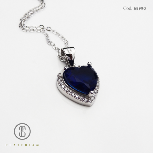 JUEGO RODINADO CORAZON ZIRCON AZUL PLATA.925