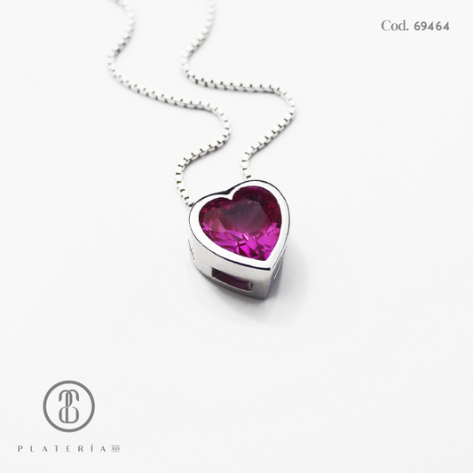 GARGANTILLA RODINADO CORAZON 6MM FUCSIA PLATA.925