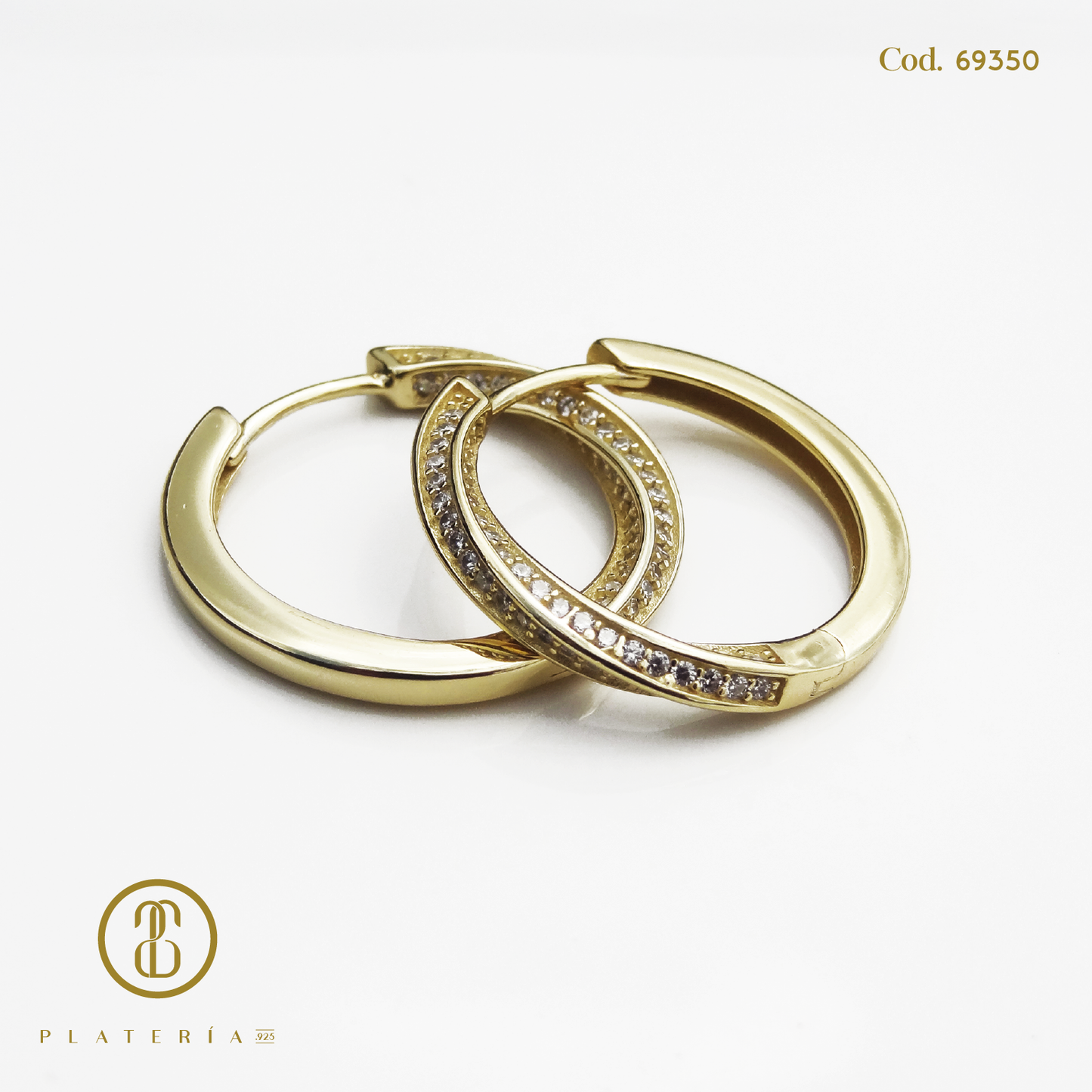 HUGGIE DORADO BAÑO 14K 22MM TIPO MELCOCHA PLATA.925