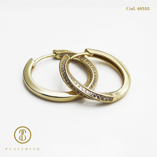 HUGGIE DORADO BAÑO 14K 22MM TIPO MELCOCHA PLATA.925