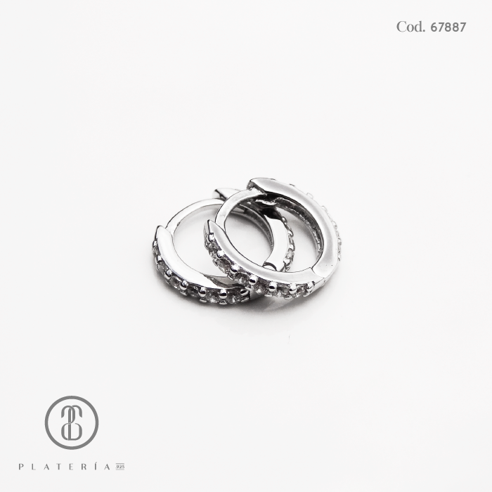 HUGGIE RODINADO 10MM PLATA.925