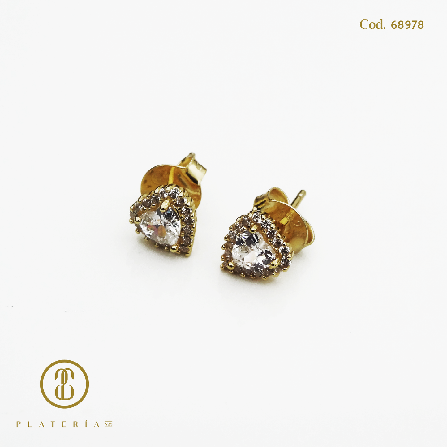 ARETE DORADO BAÑO 14K CORAZON ZIRCON PLATA.925