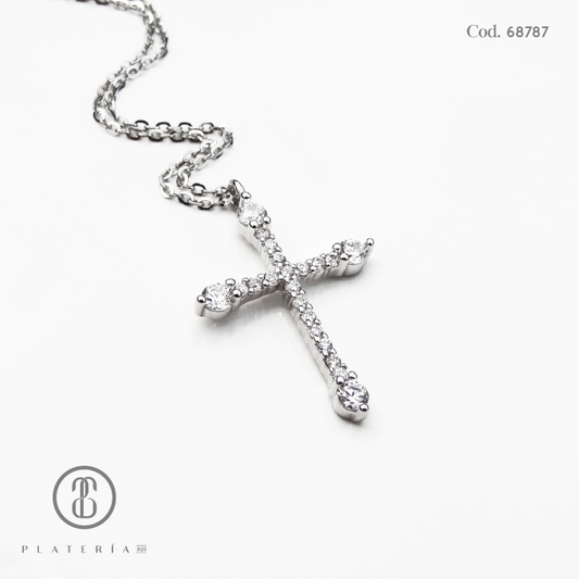 GARGANTILLA RODINADA CRUZ ZIRCON PLATA.925